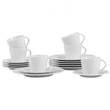 Café Collection ISTA – 6 personnes – 18 pièces – Porcelaine blanche – Facile à nettoyer