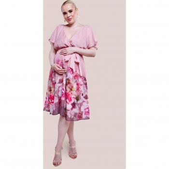 Goddiva Women's Blush Floral Chiffon Midi Wrap Dress