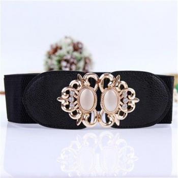 Ceinture pour Femmes Noire Élastique avec Boucle Décorative