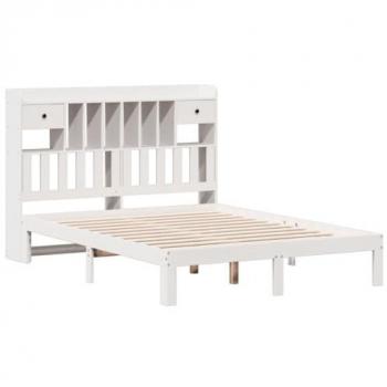 Bookcase Bed without Mattress White 160x200cm Solid Wood Pine