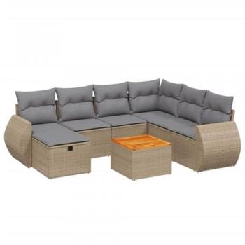 Ensemble de salon de jardin 8 pièces beige en résine tressée