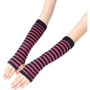 Gants d’hiver longs sans doigts, motif rayé, trou pouce intégré
