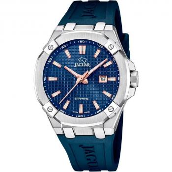 Jaguar Diplomatic Herrenuhr Quarz mit Silikonarmband und Saphirglas, Swiss Made, wasserdicht bis 10 bar, blau