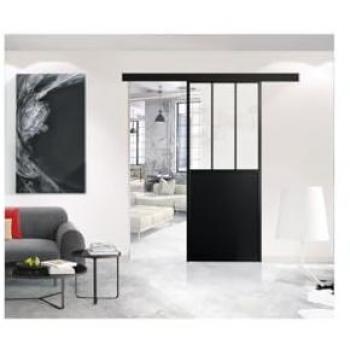 Portail Coulissant Optimum Atelier – Noir Verre Transparent, 204 cm x 73 cm