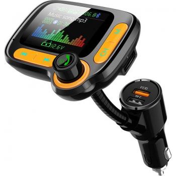 Receptor FM 5.0 con pantalla LCD, adaptador MP3 y carga dual USB