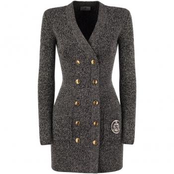Elisabetta Franchi Black Double-Breasted Robe Manteau | Size 38