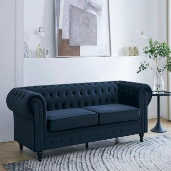 Chesterfield Navy Velvet 3-Seater Couch