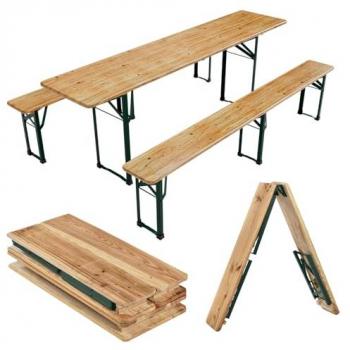 Festzeltgarnitur Passau 3-teilig klappbar aus Holz mit Bodenschonern