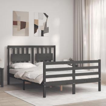 Cama con estructura de madera maciza gris 140x190 cm