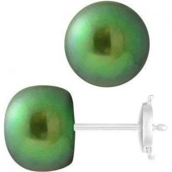 Pendientes Perlinea Perlas Verde Intenso 9-10 mm con Oro Blanco 9 Cts