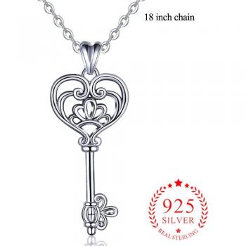 EUDORA 925 Sterling Silver Happiness Key Pendant Necklace for Anniversary