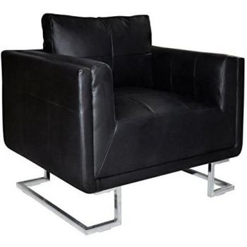 Cube Chair in Black Faux Leather with Chrome Feet