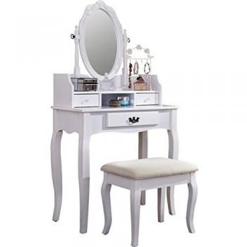 Lumberton Heritage Style Dressing Table, White, with Stool and Mirror