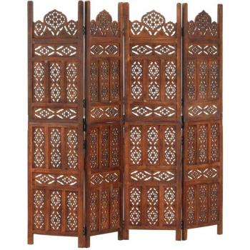 Paravent 4 panneaux en bois manguier avec motifs à la main