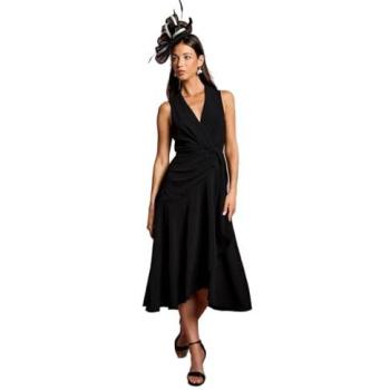 Elegant Black Shawl‑Collar Ruffle‑Hem Midi – 18