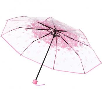 Paraguas Plegable Transparente con Flores de Cerezo y Setas Apollo Sakura 3 Veces L*5