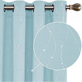 Deconovo Dot Line 2-Panel Light Blue Thermal Curtain Set – Blackout, Energy Saving, 55x72