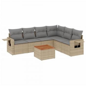 7 Seater Beige Poly Rattan Garden Couch Set with Cushions by VidaXL