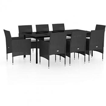 Set da Pranzo Giardino 9 pz Nero con Cuscini