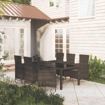 Conjunto de Jantar 7 Peças para Jardim com Almofadas de Vime Preto