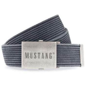 Herren‑Stoffgürtel MUSTANG – 110 cm, grau (Anthrazit), Baumwolle, einfarbig, Rillenbänder, silberner Klemmverschluss