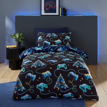 So Soft Navy Christmas Gamer Reversible Duvet Cover – Size: Double