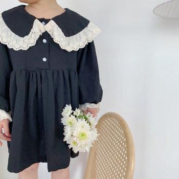 Long Sleeve Turn-Down Collar Dress for Girls