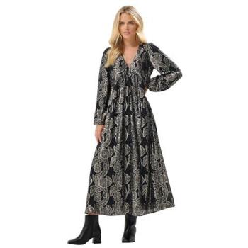 PixieGirl Petite Black Jacquard Long Sleeve Smock Maxi Dress – Größe 38 (UK 10)