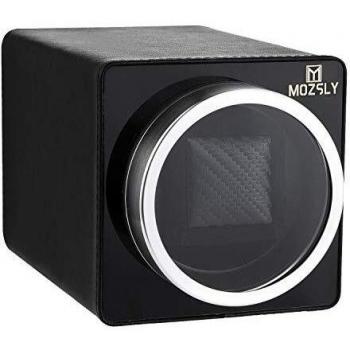 MOZSLY Remontoir pour Montres automatiques avec Moteur Silencieux 12 Réglage du Mode de Rotation Cuir Rouge et Bracelet en Cuir Rouge