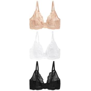 Dual Shade Praline Lace Bra Pack – Black/White/Nude, 3×DD+