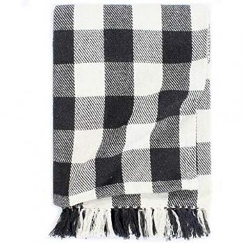 Couverture en coton à carrés 125 x 150 cm noir