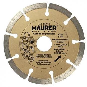 Disco Diamantato Corona Segmentata 115x2x7 mm (Maurer 86742) per Pietra, Mattoni Refrattari Edilizia Umido Secco