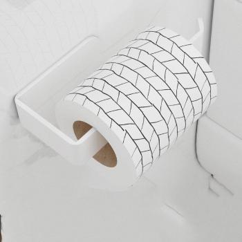 Wall-Mounted Toilet Paper Holder with Towel Bar in Black and White