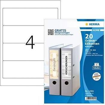 Étiquette adhésive Herma Home pour dos de classeur, 192 x 61 mm, blanche, paquet de 20