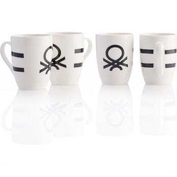 Set de 4 mugs Benetton 11cm 360ml con logo estampado negro