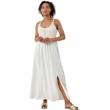 Robe d'Été Écru en Coton et Lin avec Corsage en Crochet