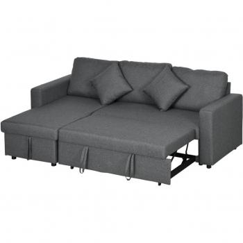 Dark Grey 3 Seater Corner Sofa Bed with Hidden Storage