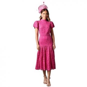 Sea Breeze Lace Sleeve Midi Dress (Size 14)
