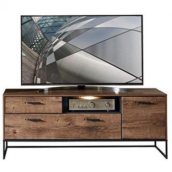 Lomadox Industrial Lowboard MINNEAPOLIS‑55 in Habenlichem Cognac mit Graphit – integrierte LED, 156×62×48 cm