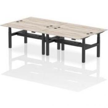 Dynamic Air Back-to-Back W1600 x D800mm Height Adjustable Sit Stand 4 Person Bench Desk With Cable Ports Grey Oak Finish Black Frame