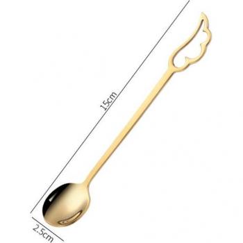 Cucharas pequeñas de café en forma de ala, cucharas de postre de acero inoxidable