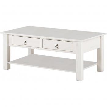 Ines Table Basse 2 Tiroirs en Pin Blanc