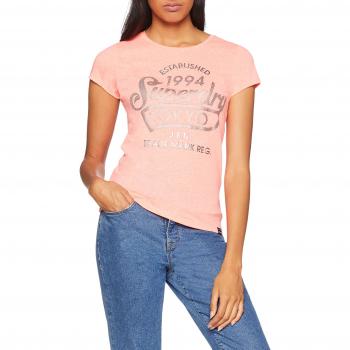 Superdry Damen Pullunder Tokyo Sports Foil Entry Tee, Neonkoralle, Small