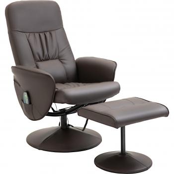 HOMCOM 2-St TV Sessel mit Massagefunktion, Liegefunktion, 360° drehbar, Kunstleder, Braun