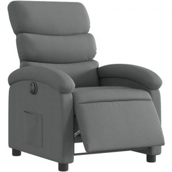 Fauteuil relax TV électrifié, tissu gris foncé, inclinaison à 135°, rangement latéral intégré – Décoshop26