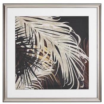 Quadro Decorativo Botanico con Cornice 60 x 60 cm Stampa Foglia di Palma Oro e Marrone