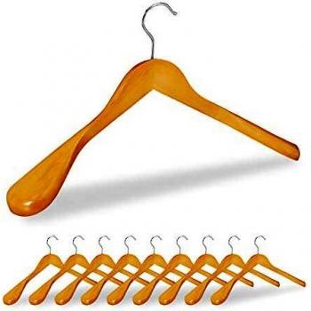 Pack de 10 Perchas de Madera para Ropa, Anchas, 45 cm, Color Marrón Natural