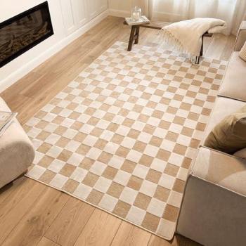 Tapis dextérieur motif damier beige 240x340 cm
