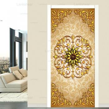 Pegatina decorativa de puerta, papel tapiz de flores, estilo europeo, PVC, waterproof