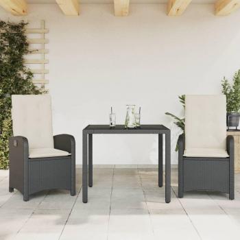 VidaXL Garten-Essgruppe 3-tlg. mit Kissen Schwarz Poly Rattan
